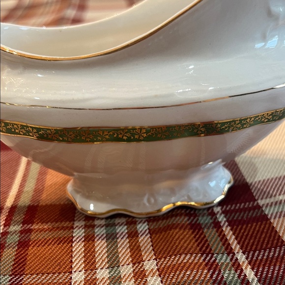 Edwin M. Knowles Gravy Boat White with Green & Gold Trim - Picture 7 of 16